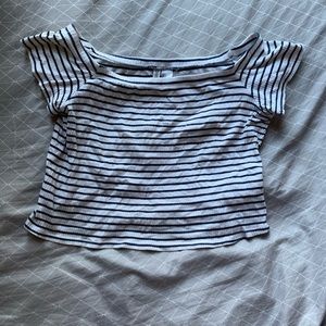 Navy blue and white striped crop top